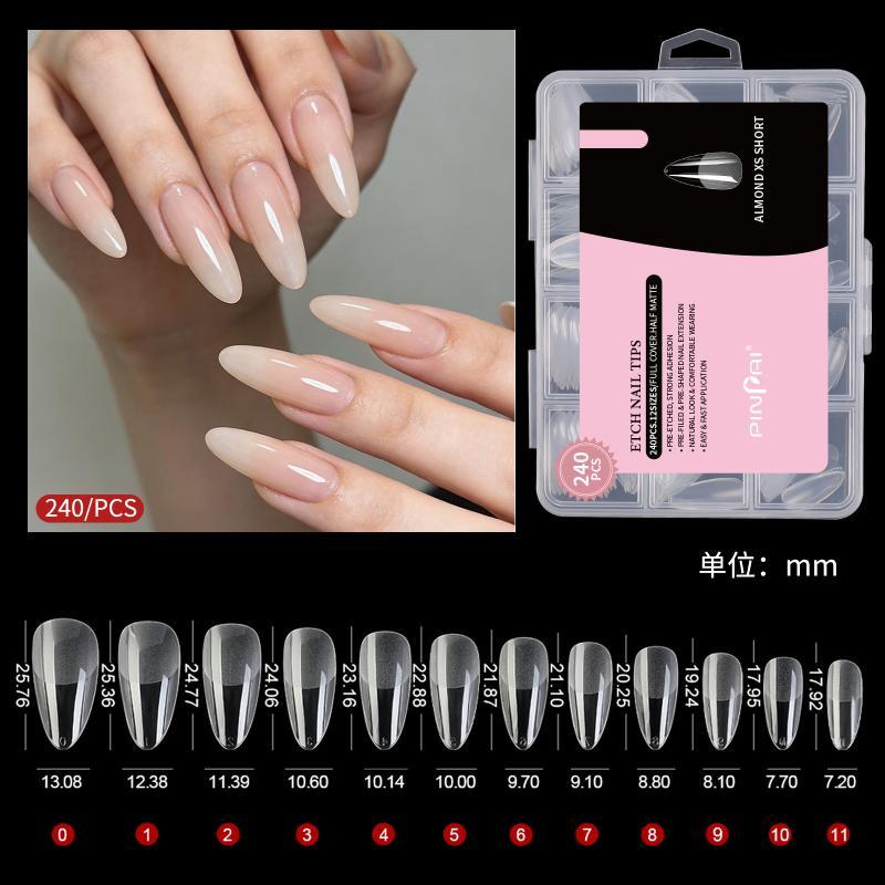 240Pcs/Box Soft Gel Nail Tips, Half Matte Full Coverage Press-On Nail Tips Short Almond False Nails Thin Front End Thick