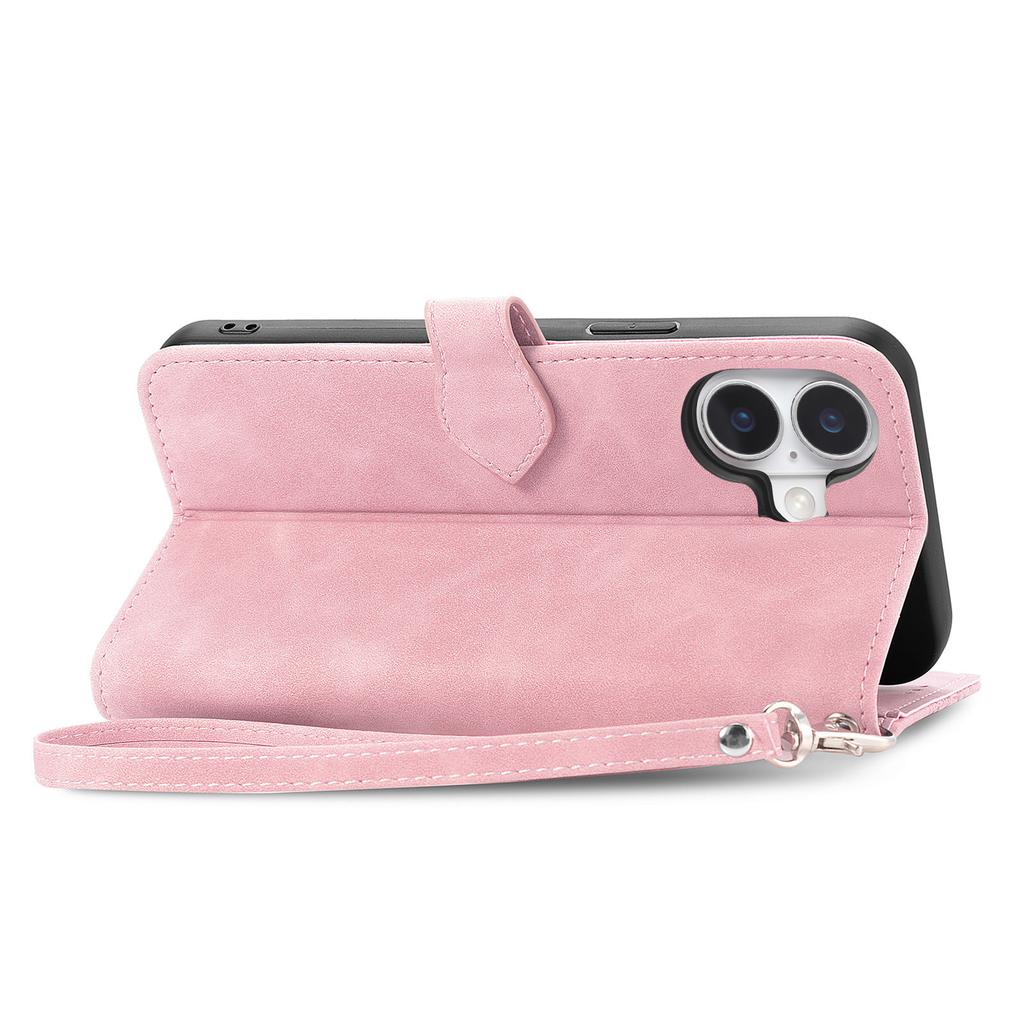 Für iPhone 16 Reißverschluss-Brieftasche Hülle mit Riemen Blumenprägung PU-Leder Handyhülle