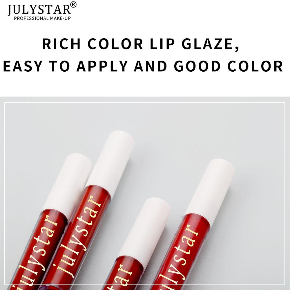 Julystar Lip Glaze ist nicht leicht zu verblassen und klebt nicht am Becher, feuchtigkeitsspendender matter leichter Lipgloss Make-up