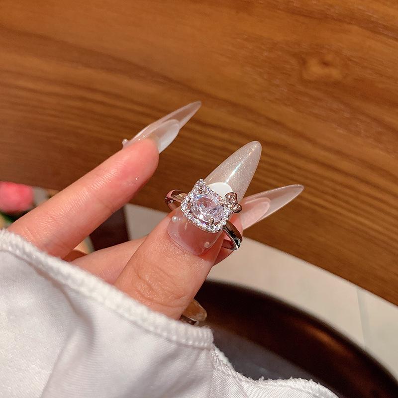 Stylish Silver Zircon Ring for Women - Light Luxury Open Design, Perfect for Index Finger