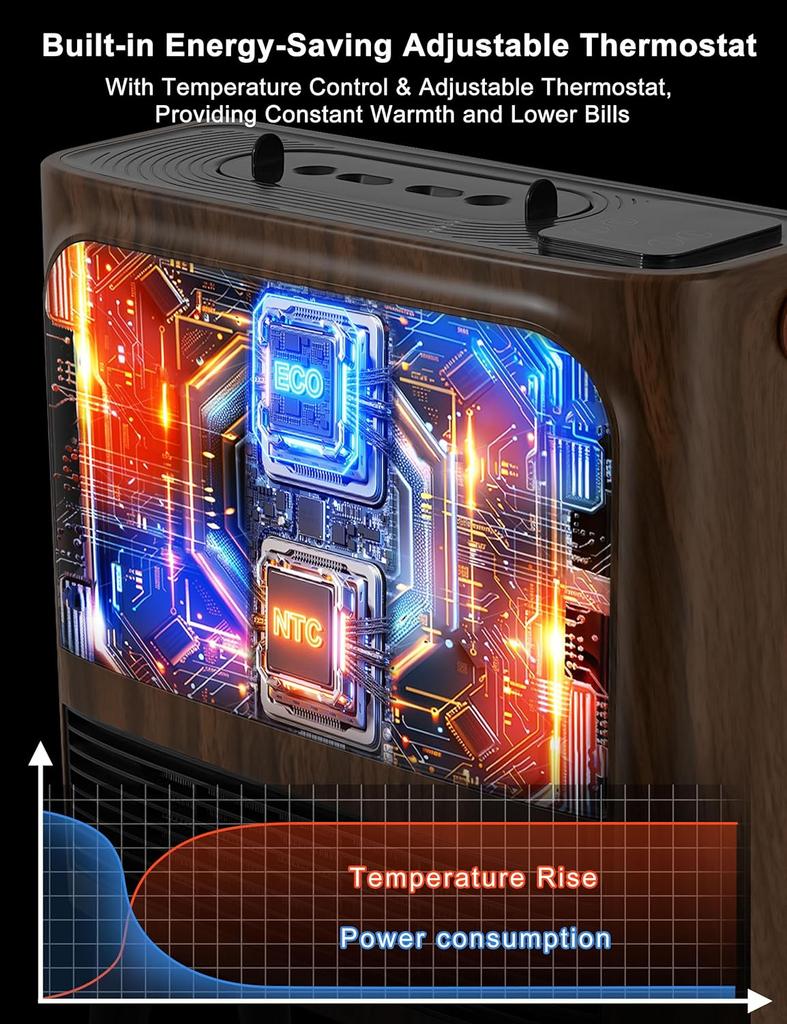 Electric Fireplace Heater 3D Flame, Humidifier, Thermostat, Remote Control, 1500W Portable Space Heater
