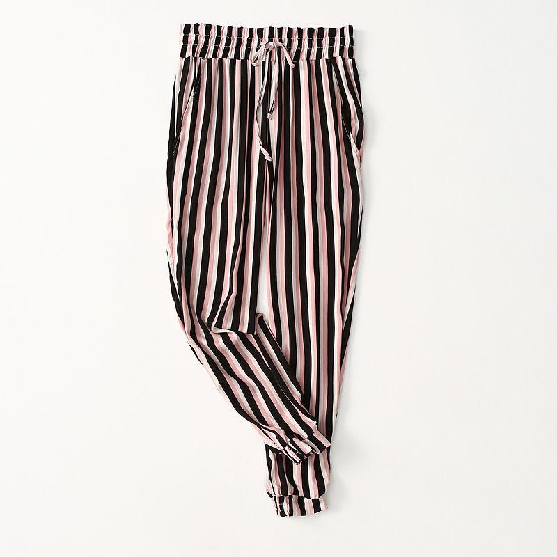 Export Export Vertical Striped Cotton Silk Harem Pants Women's Summer Thin and Comfortable Artificial Cotton Jogger Pants Anti Mosquito Pants