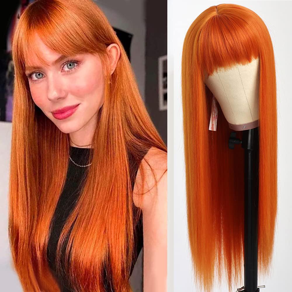 Best-selling 26-inch synthetic wig for long straight hair for cosplay, Halloween everyday wig, high-temperature hairpiece