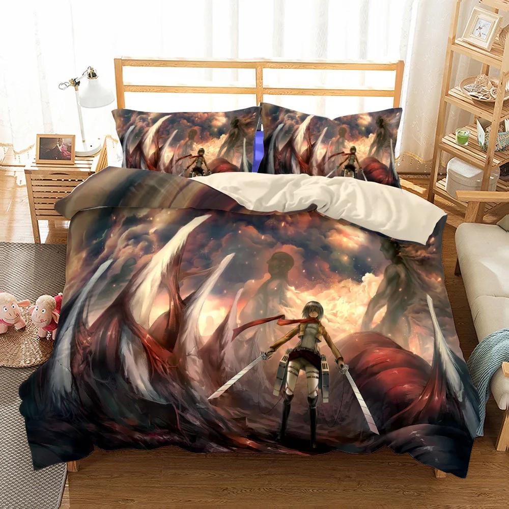 Anime A-Attack On T-Titan Bedding Set Kawaii Loli Boy Duvet Cover 3D Print Japan Cartoon Bed Quilt Cover Pillowcase No Sheets