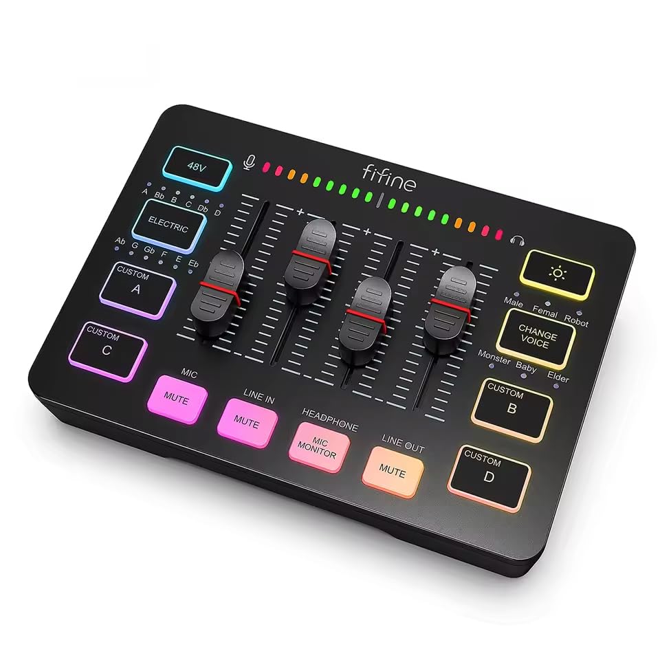 zmart FIFINE Gaming Audio RGB Audio Mixer with XLR Microphone Interface for Podcasting and AmpliGame SC3 USB Audio Interface for Game Japanese