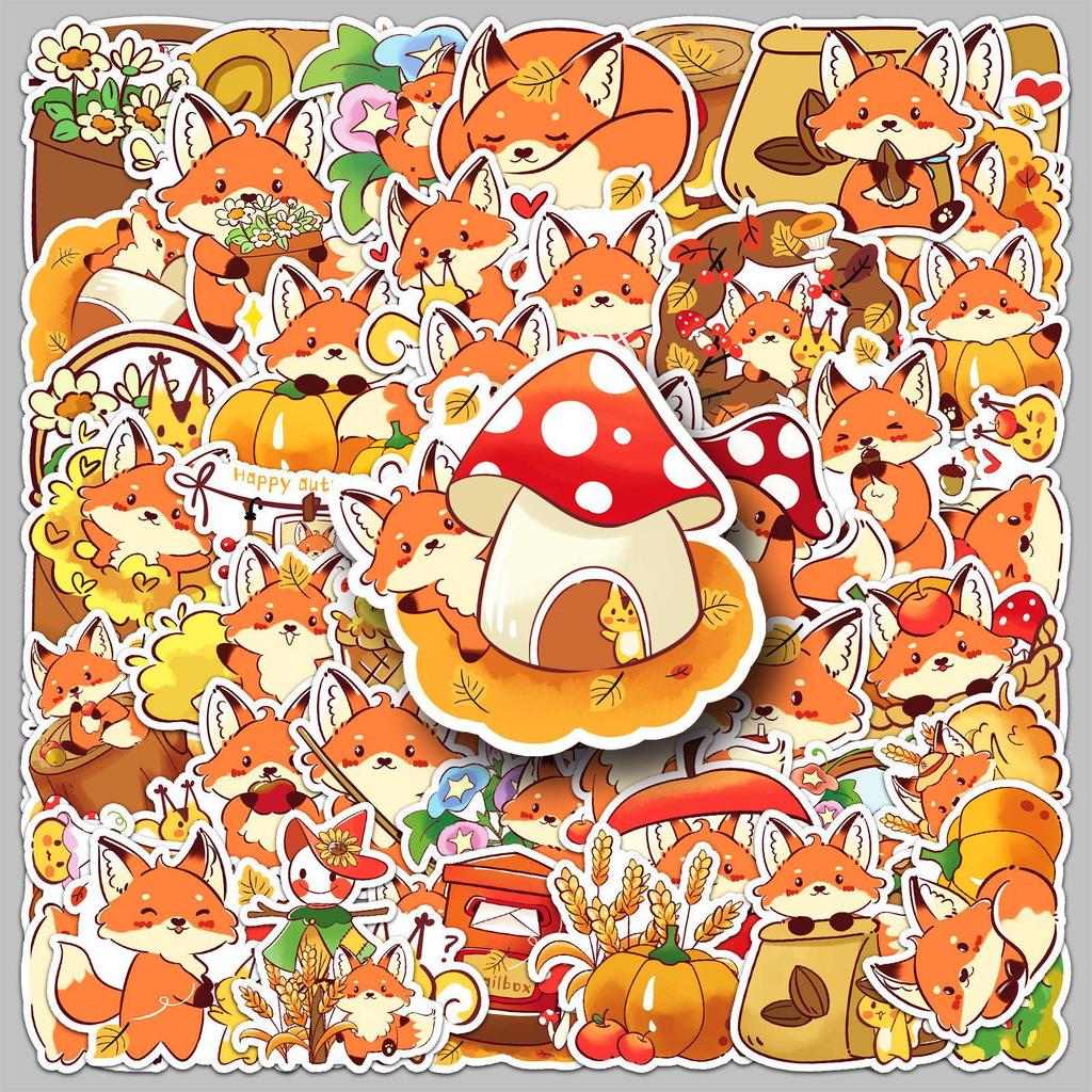 50 Cute Autumn Fox Stickers - Waterproof Cartoon Decorations for Journals & Crafts