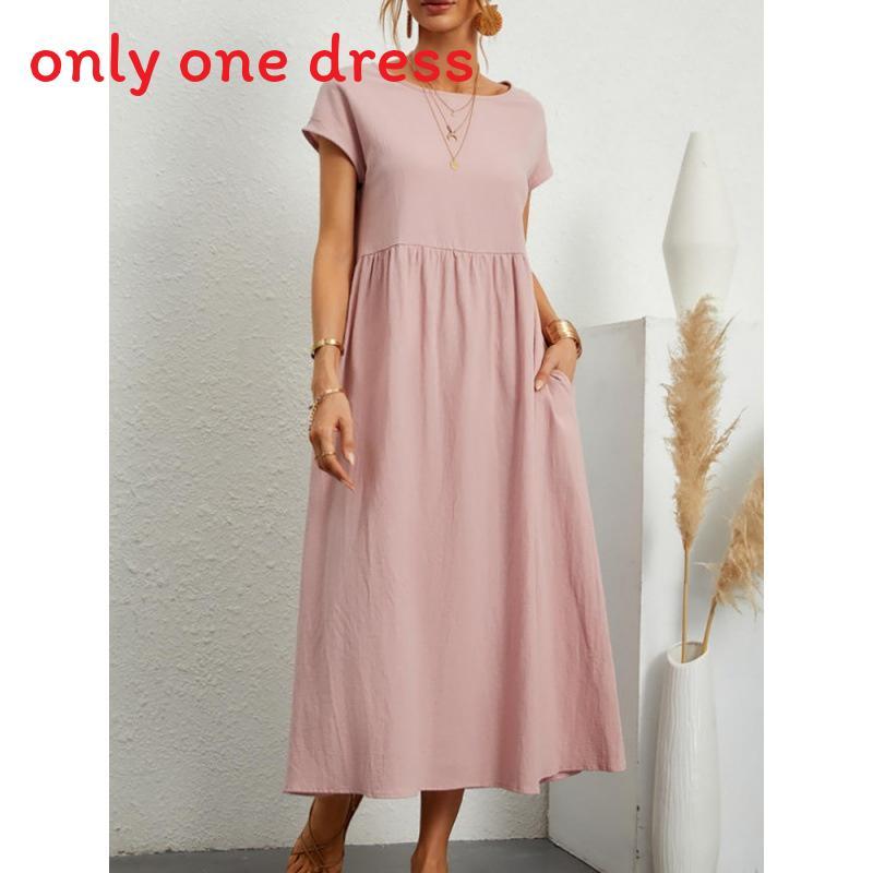 Minimalistisches Baumwoll-Leinen-Kleid mit Taschen für den Frühling, Freizeitkleidung