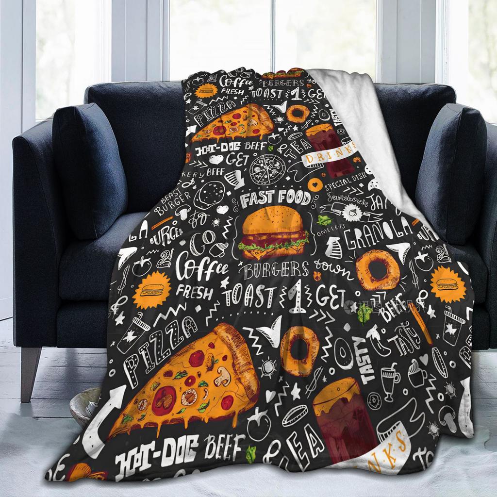 Fast Food Yummy Burger Pizza Doughnut Blankets Coral Fleece Plush All Season  Multi-function Soft Throw Blanket for Sofa
