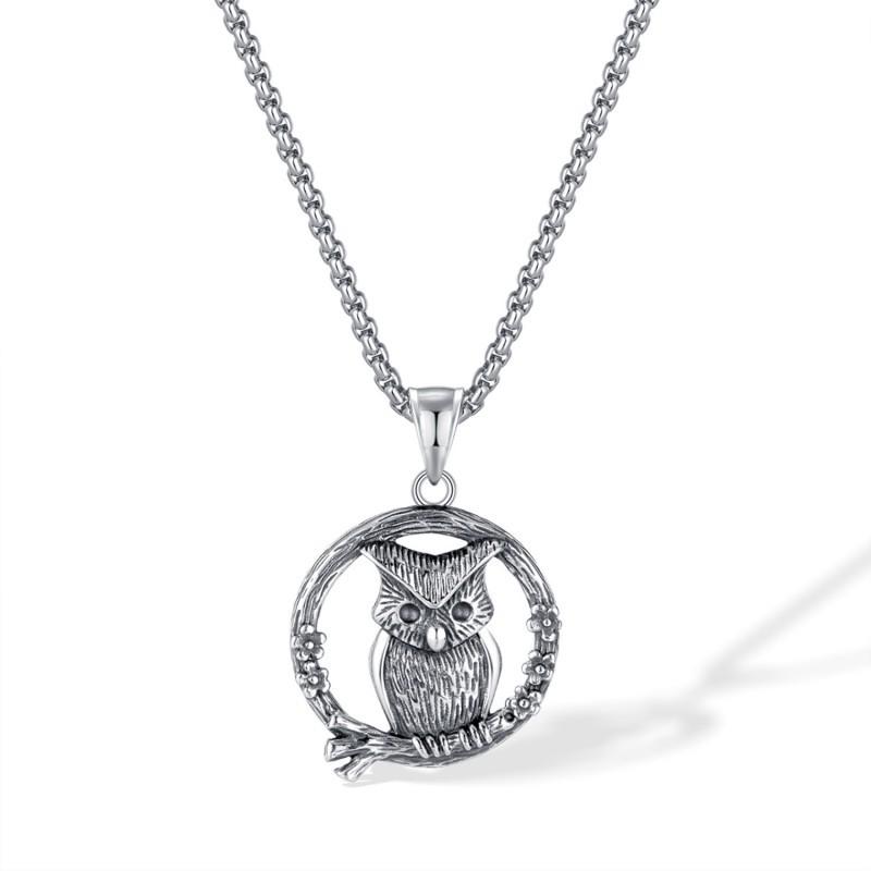 Fashionable Retro Necklace Stainless Steel Creative Owl Pendant Men s Personalized Versatile Jewelry