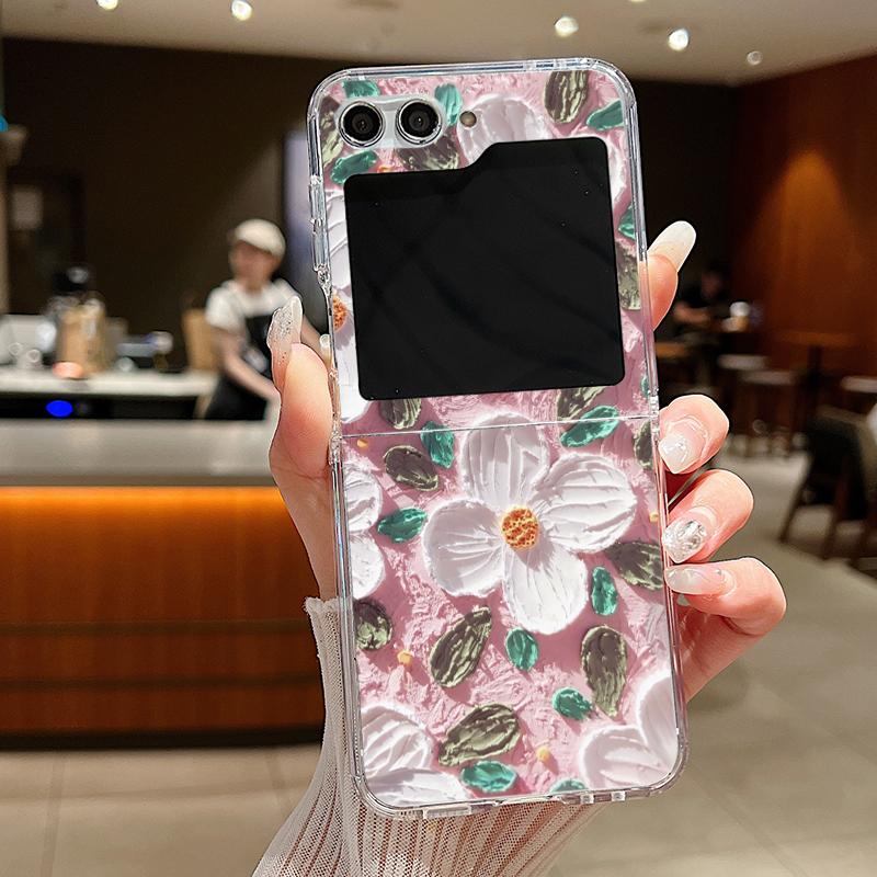 For Samsung Galaxy Z Flip 6 5 4 3 Case Luxury Oil Painting Flower Butterfly Hard Clear Folding Cover For Samsung Z Flip6 Flip5