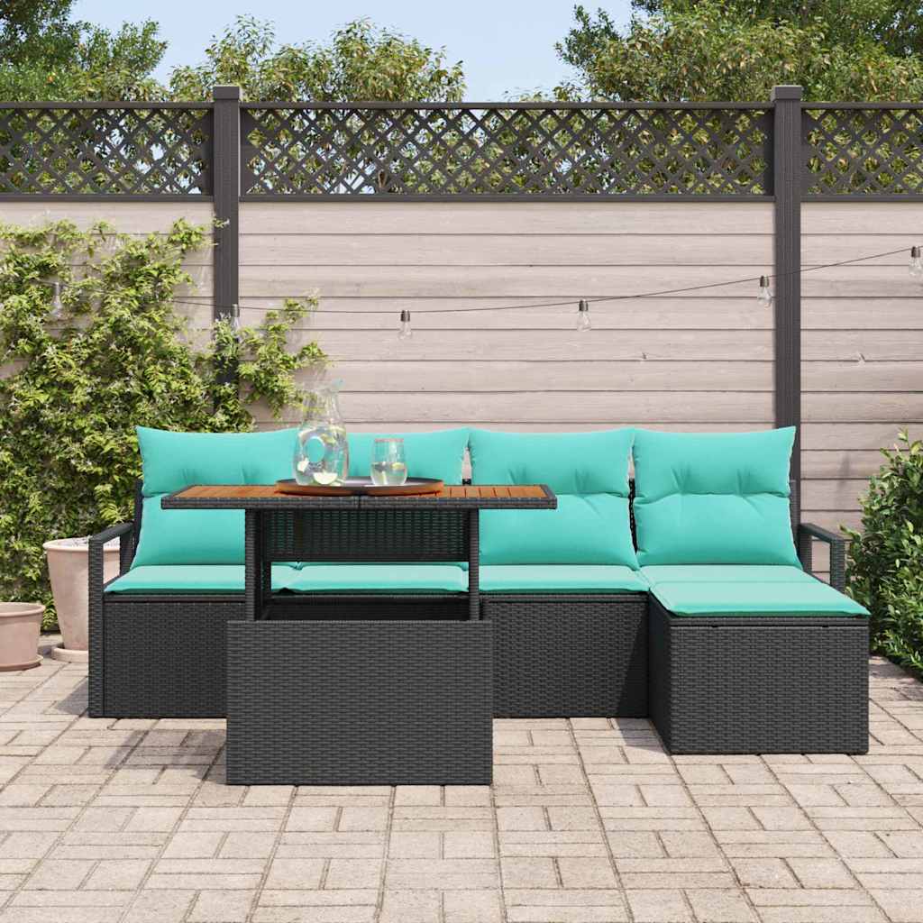 Garden Dining Set with Cushions 6 pcs Black and Teal
