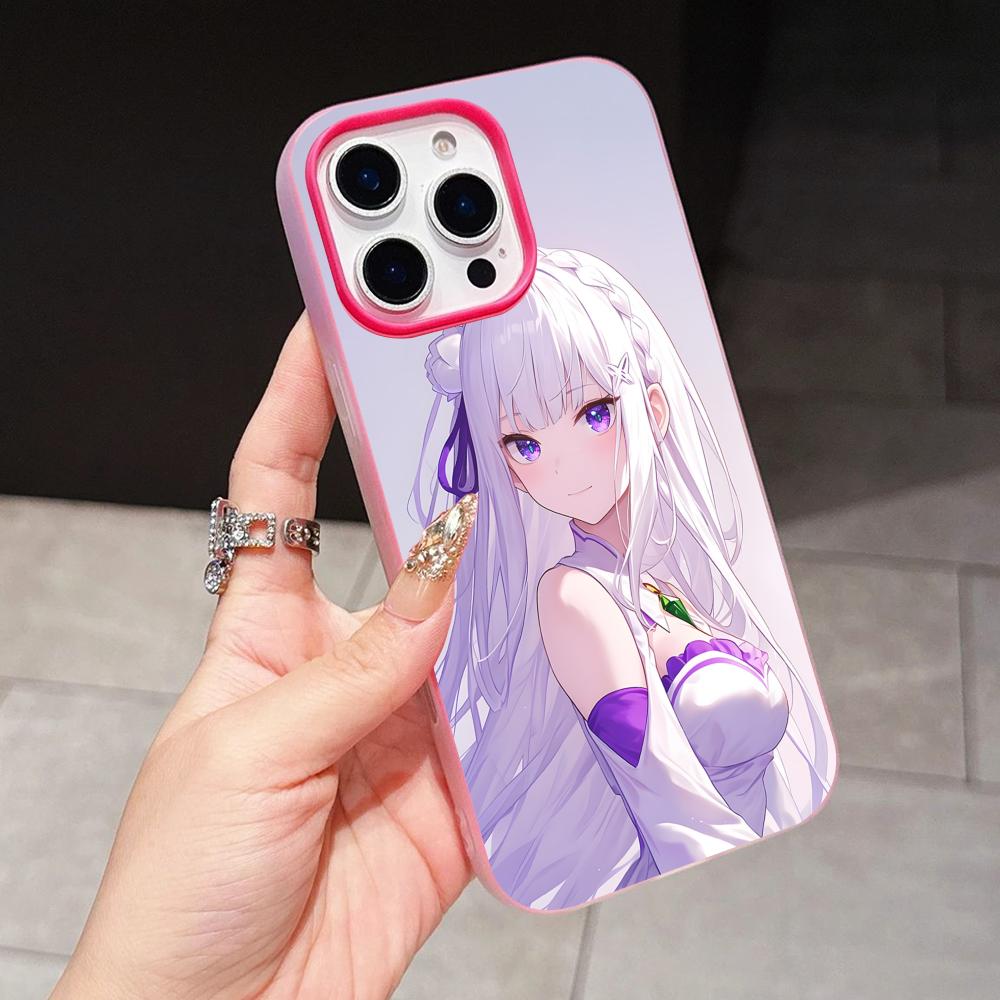 ReZero Emilia Waifu Jelly Double layer Rose Red Mobile Phone Case for iPhone 17 16 15 14 13 12 11 Air Pro Max Plus Protective
