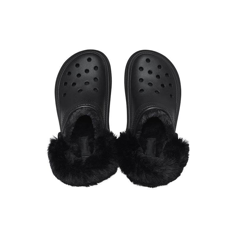 Crocs Stomp Lined Clogs EVA Comfortable and Warm Unisex Black Plush Part Is Not Removable