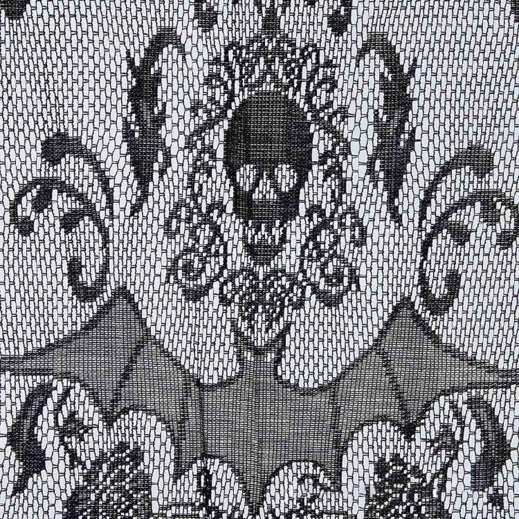 Halloween Black Lace Curtains Tassel Valance Skull Bat Tulle Topper Shawl