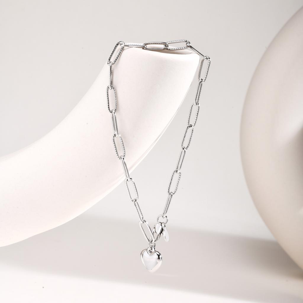 Classic Chain Stainless Steel Bracelets Trendy Cuban Rectangular Chain Heart-shaped Charm Bracelet Trendy Women's Gift Jewelry