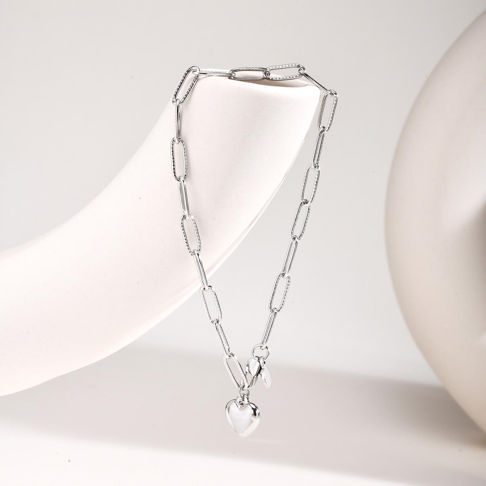 

Classic Chain Stainless Steel Bracelets Trendy Cuban Rectangular Chain Heart-shaped Charm Bracelet Trendy Women s Gift Jewelry 21CM