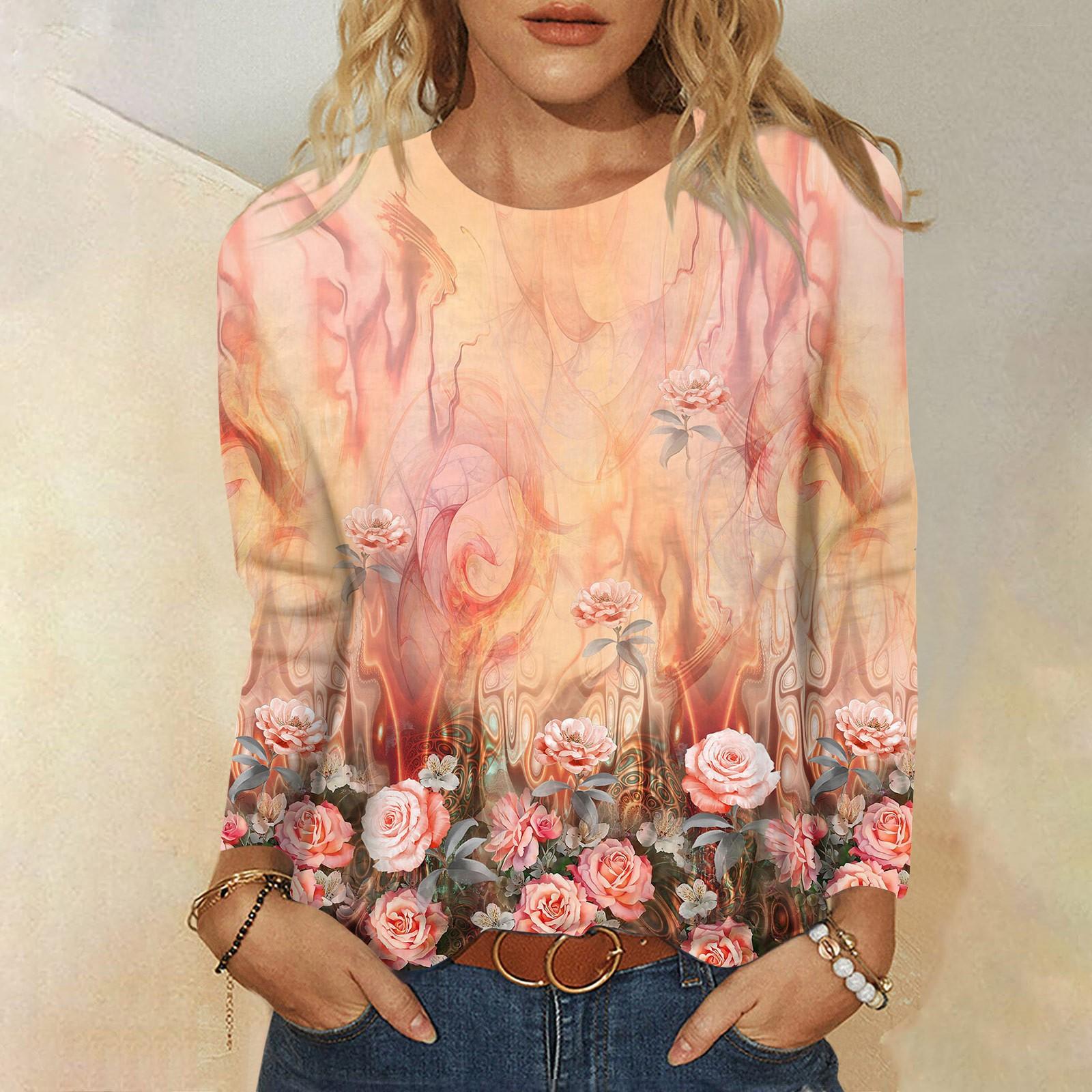 

Женская мода, повседневная блузка с длинным рукавом и круглым вырезом, пуловер с принтом XXXXXL оранжевый