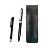 Slim Genuine Leather Pen Case Black, Metal Touch Pen Black, and Lasting Piece Metal Rotary Ballpoint Pen Set - Black, Made In Japan Genuine Leather