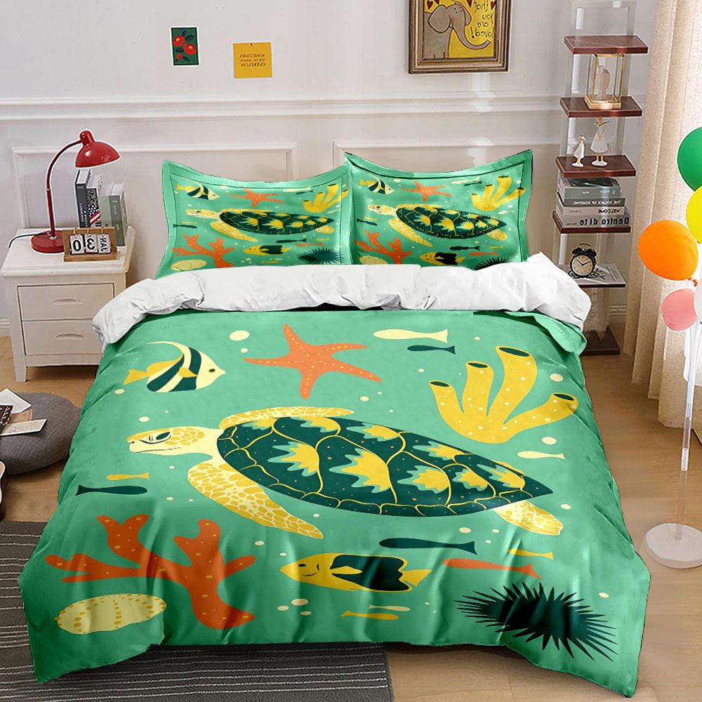 Sea turtles with coral. Bedding sets Duvet cover sets Duvet covers Pillowcases(1 * Duvet Cover 2 * Pillowcases without duvet insert)