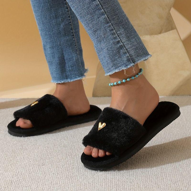 Home Slippers, Comfortable and Warm Open Toed Soft Plush Shoes, Solid Color Indoor Floor Slippers