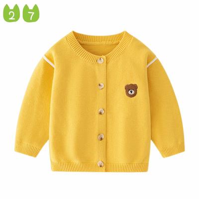 Children's Clothing Children's Round Neck Sweater Top Spring and Autumn Bear Outwear Boys and Girls Knitting Cardigan Baby Long Sleeves Clothes