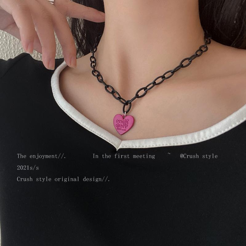 Acrylic pink love pendant necklace female year Internet celebrity earrings hip hop personality sweet cool accessories