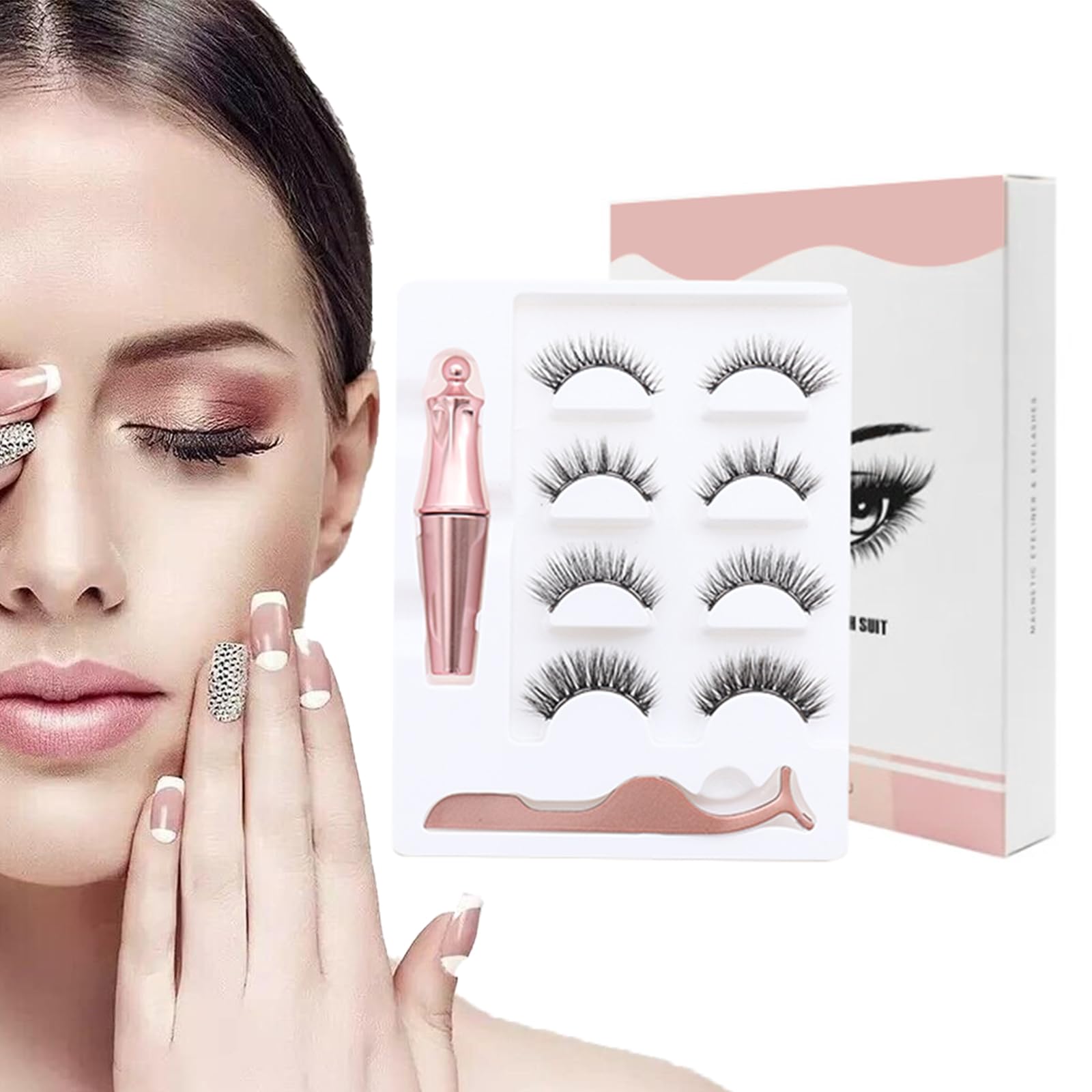 

Coollooda Magnetic Eyelashes, 4 Pairs, Popular, Long-lasting, Reusable, DIY, Reusable, Includes Tweezers, Set of Magnetic Eyelashes