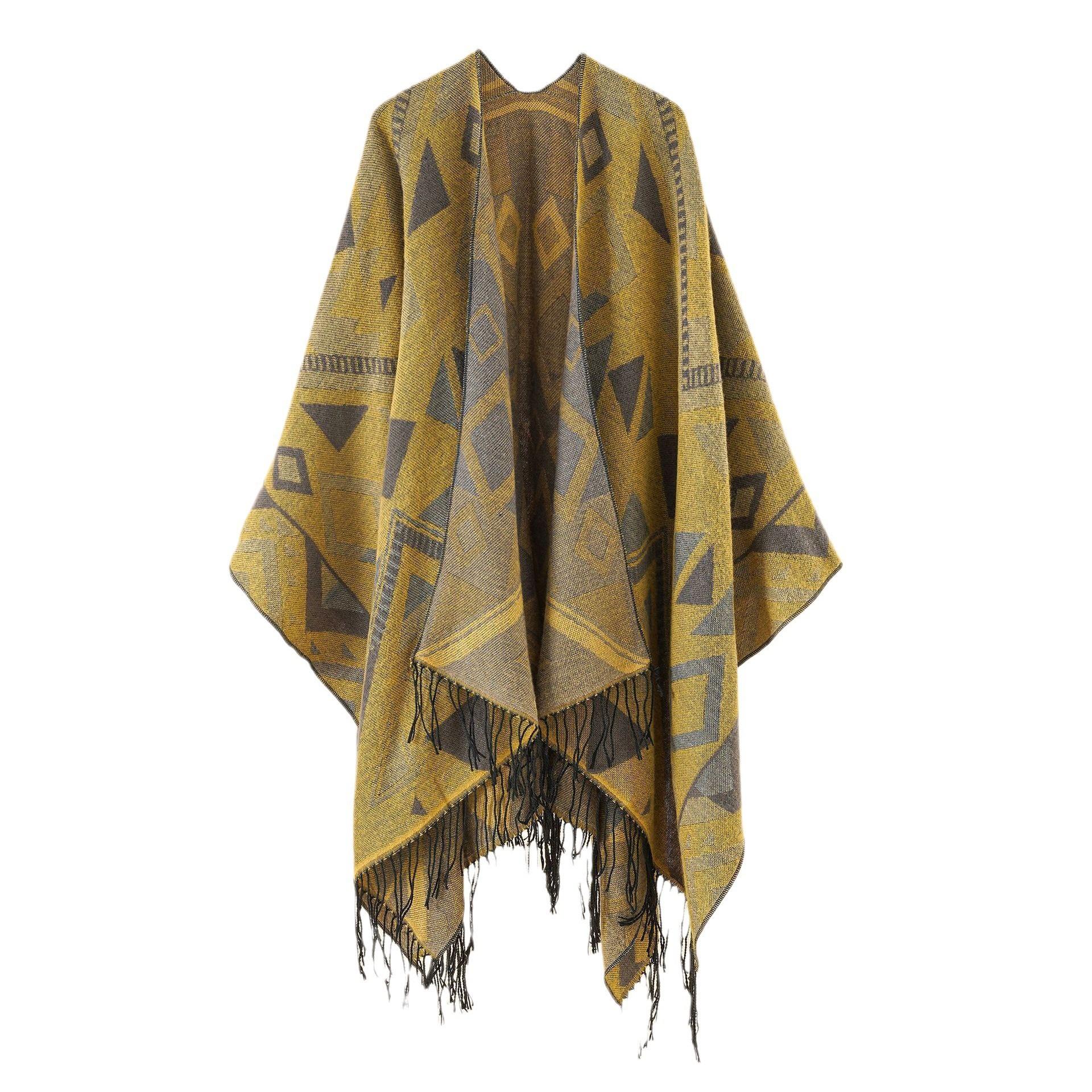 

Шаль с геометрическим узором и кисточками, женская накидка в пасторальном стиле, теплый шарф 160-135CM