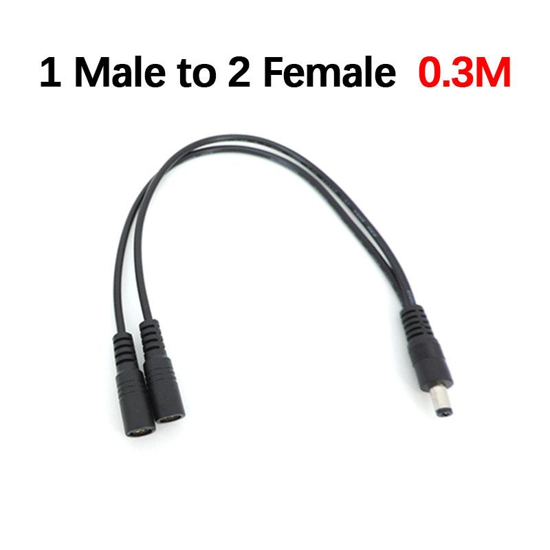 30cm DC 1 Male Female To 2 Way Male Female Power Supply Jack Splitter 5.5x2.1mm Supply Angel Cable for Strip Light 18/24awg Cord