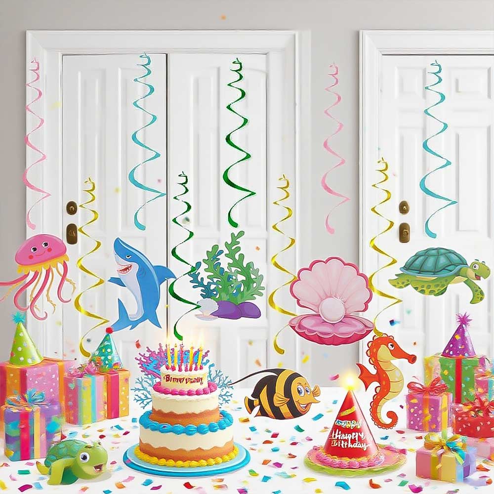 Colorful Ocean Animals Hanging Flag Fish Summer Theme Pendant  Baby Shower