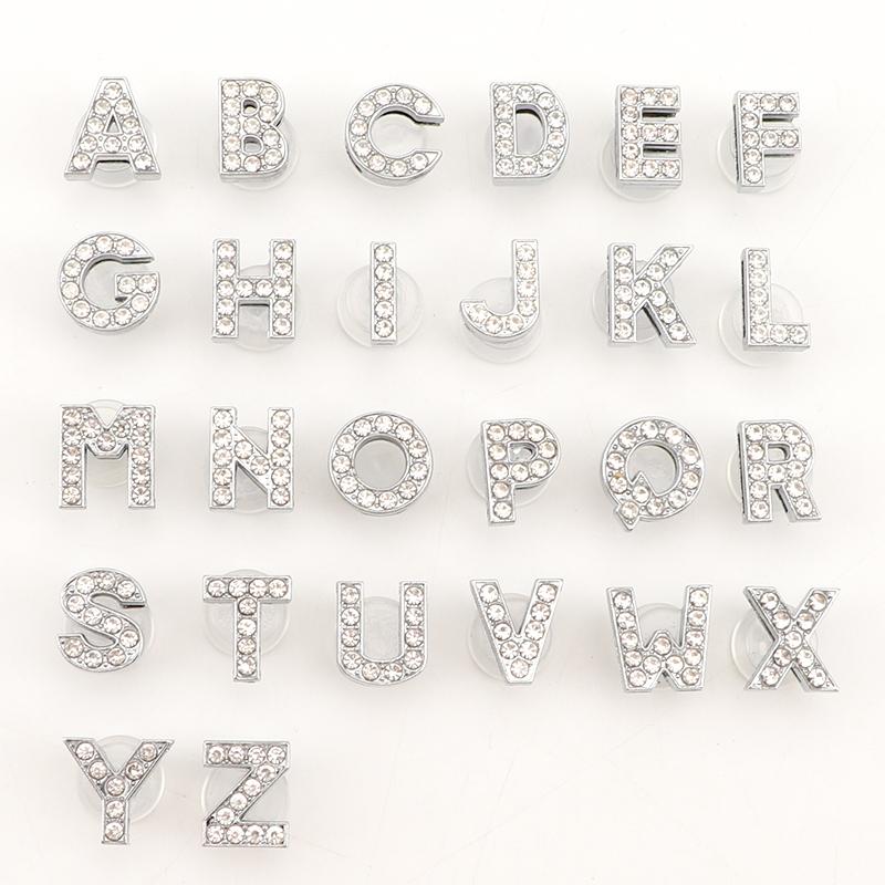 1PC Shoe Charms Glitter Rhinestone Letter Crystal Alphabet Shoes Charm Decorations Jewelry Slider Bracelet Wristbands Accessorie
