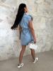 Frühling 2025 Damen Französisches Kurzarm Denim Arbeitskleid 89111