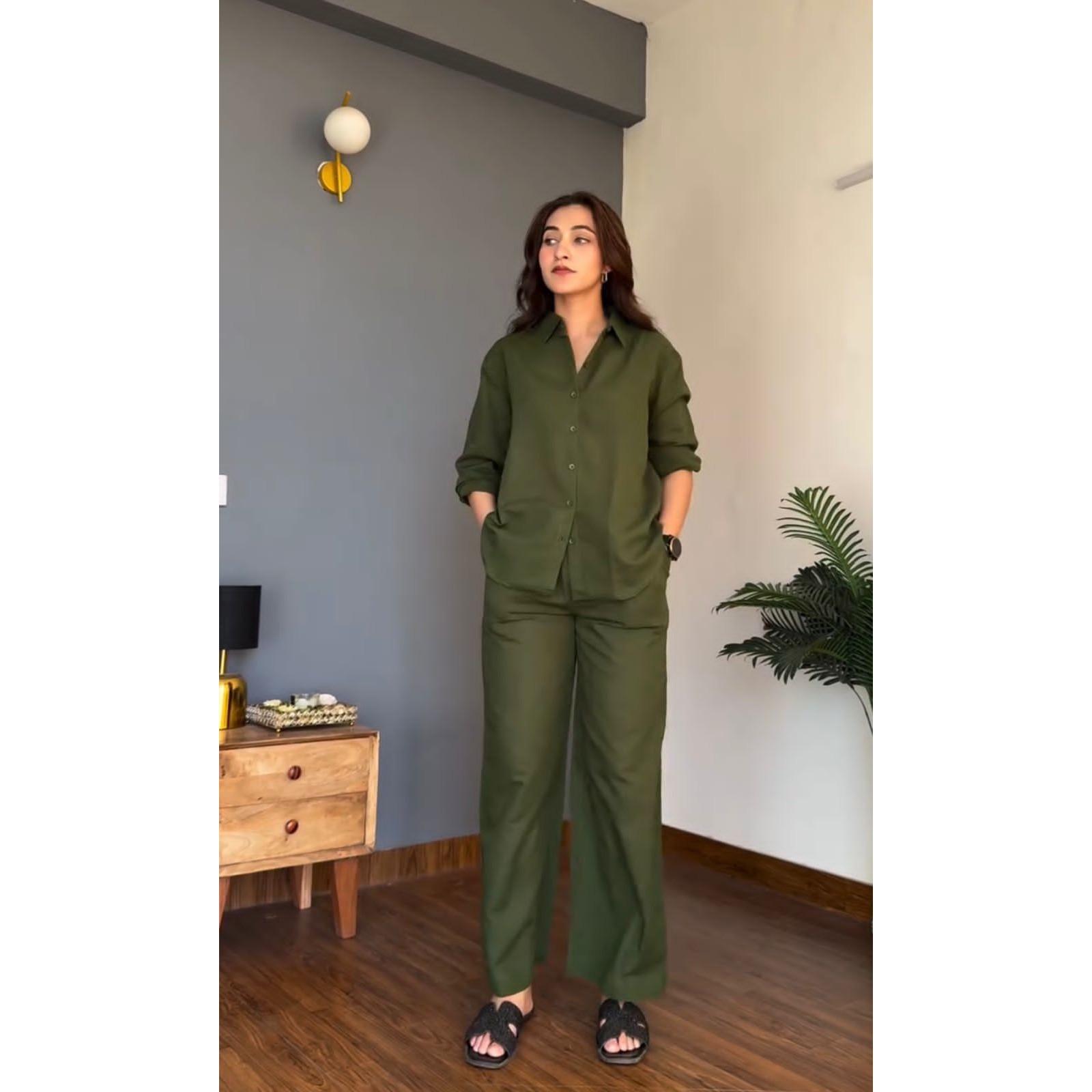 Pure Cotton Summer Wear Shirt with Pant Set Indian Women Designer  Top Cord Set M-38 зелёный