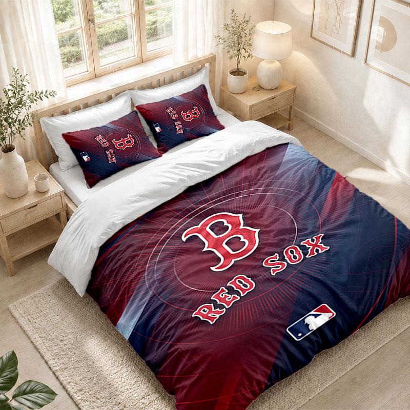 Bedding Set 1 Duvet Cover 2 Pillowcases Boston Red Sox Print Bedroom Home Decoration