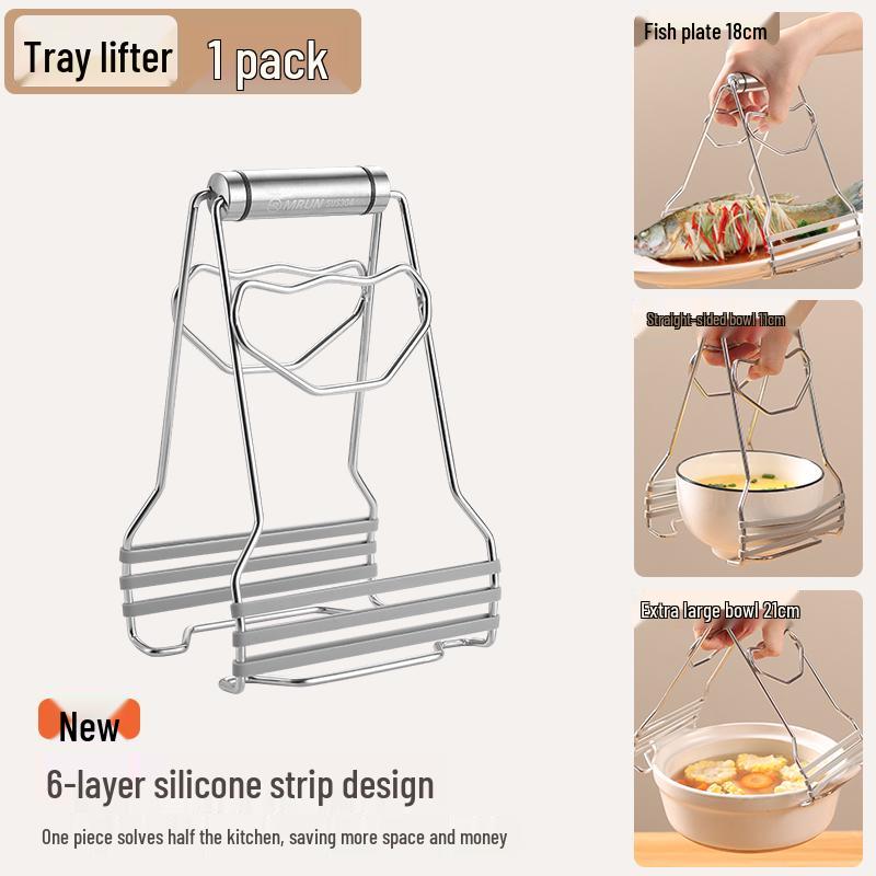 304 Stainless Steel Non-Slip Anti-Scald Bowl and Plate Lifter with Gripping Clip for Steaming.