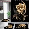 4Pcs Shower Curtain Set with Non-Slip Bath Mat, Toilet Lid Cover, Contour Rug & 12 Hooks, Bathroom