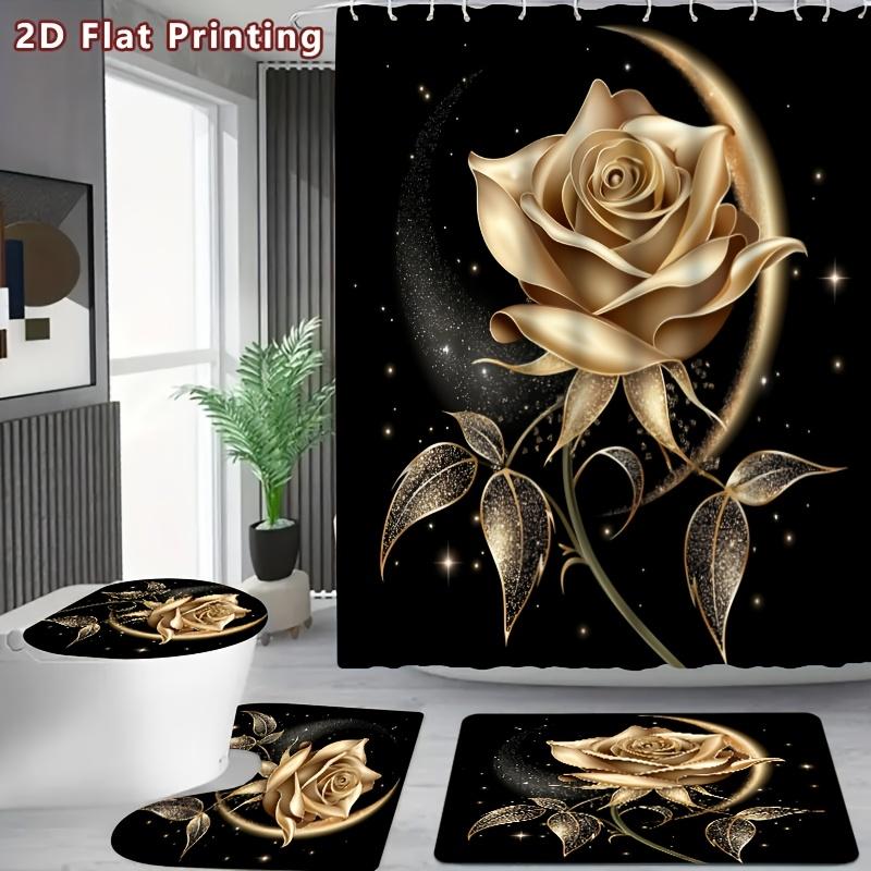 4Pcs Shower Curtain Set with Non-Slip Bath Mat, Toilet Lid Cover, Contour Rug & 12 Hooks, Bathroom
