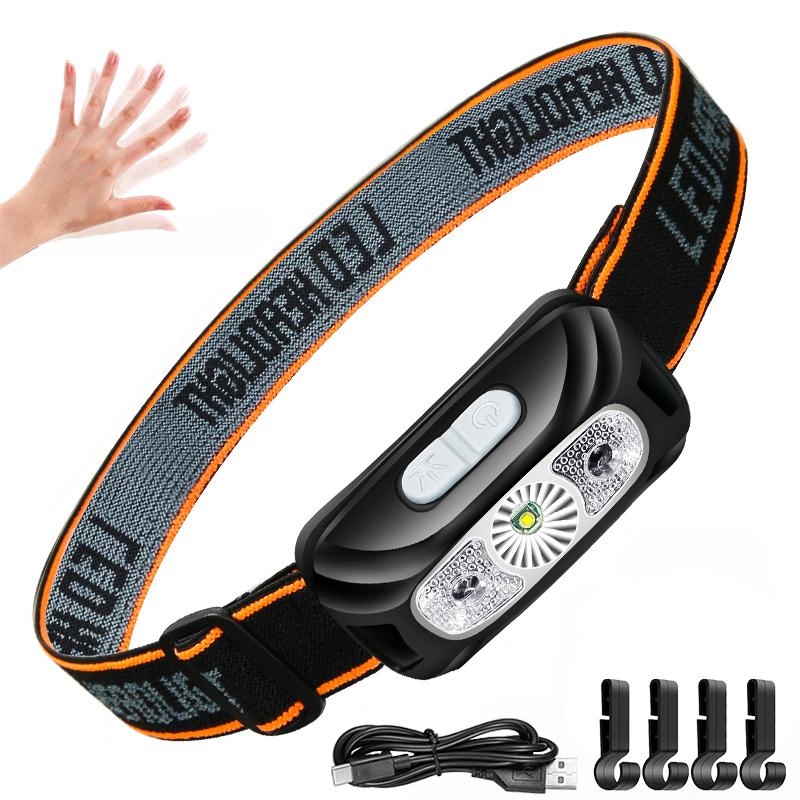 Starke Licht Stirnlampe Tragbare LED Sensor Stirnlampe USB Wiederaufladbare Kopf Taschenlampe Outdoor Camping Angeln Notlaterne