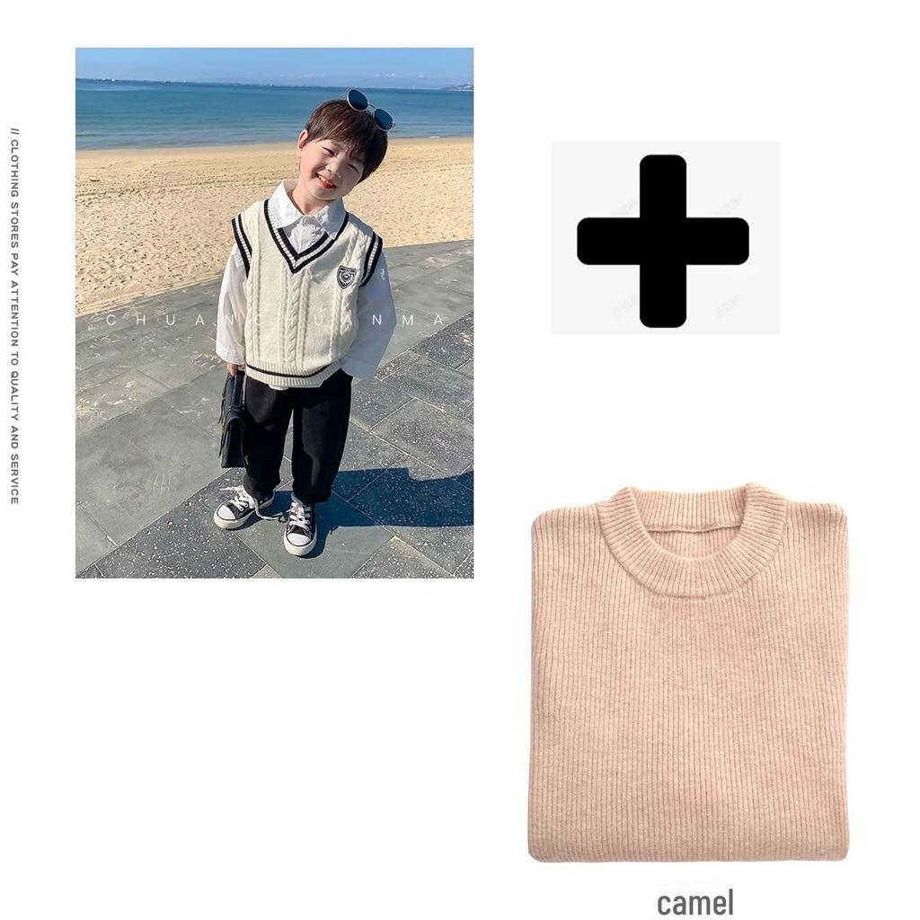 Dziecięca kamizelka swetrowa w stylu college - Wiosenno-jesienna dziergana kamizelka dla chłopców i dziewcząt