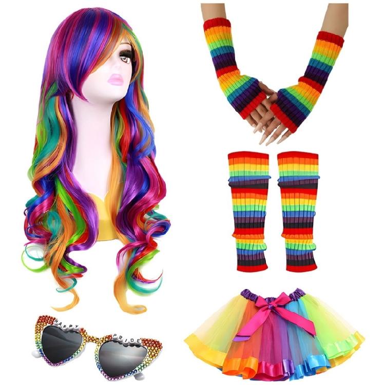 Rainbow Tutus Skirt Flower Headband Rainbow Rave Outfit Rainbow Costume Accessories Halloween Dressing Up Cosplay Costume
