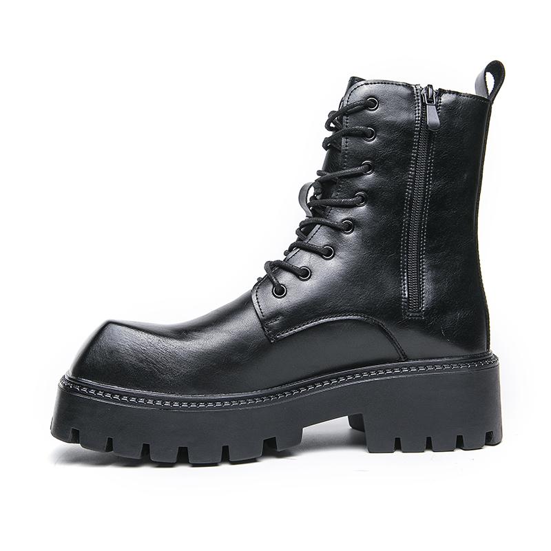 Fashion Black Men's Square Toe Thick Bottom Boots High 6cm Thick-Soled British Style Punk Fashion Platform Thigh High Boots for Men