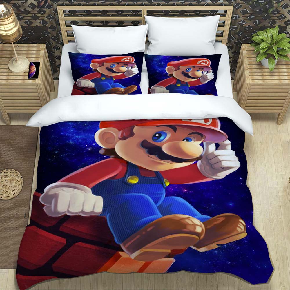 

Comfortable Bedding Set, 3D Cartoon Mario Three-piece Set, Including Duvet Cover and Pillowcases. 135x200cm