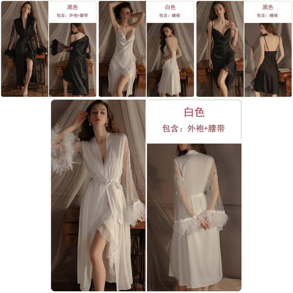 Sexy Solid Color Womens Satin Sleep Dress And Robe Set For Comfortable Nightwear