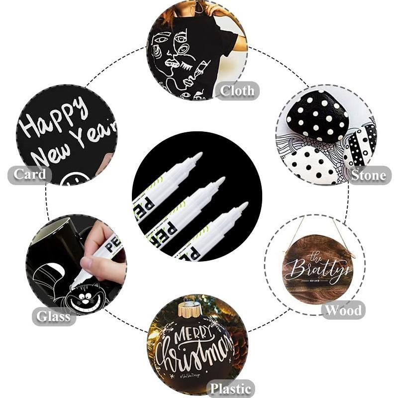10Pcs Water Resistant White Marker Pen Alcohol Paint Oily Tire Painting Graffiti Pens Permanent Gel Pen for Fabric Wood Leather 10MM