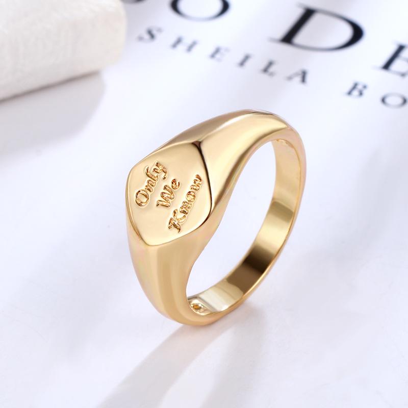 

Women s English Letter Niche Seal Ring – Mature Style Pinky Jewelry Size 6 золотой