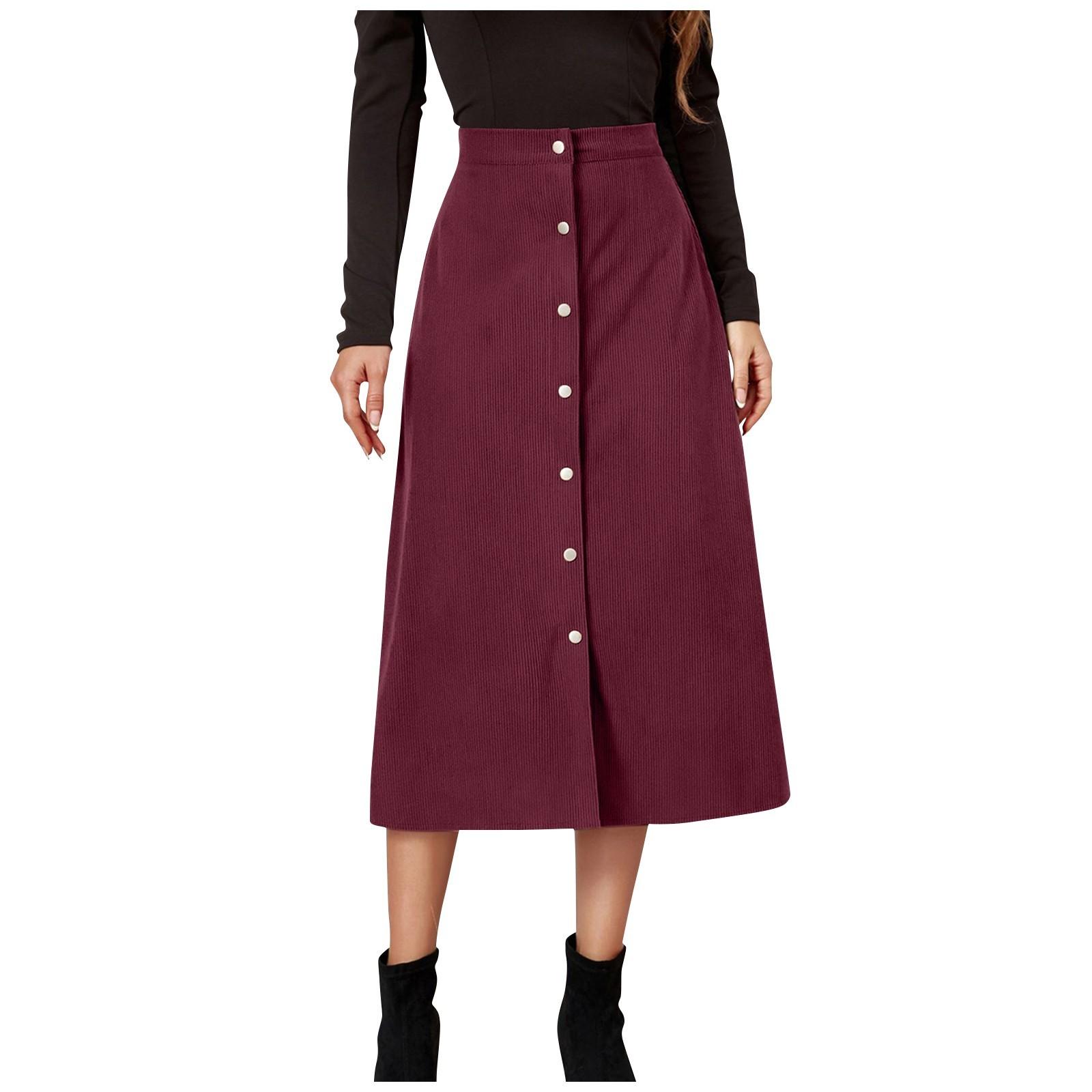 

Женская вельветовая юбка, однобортная юбка с высокой талией XL винный