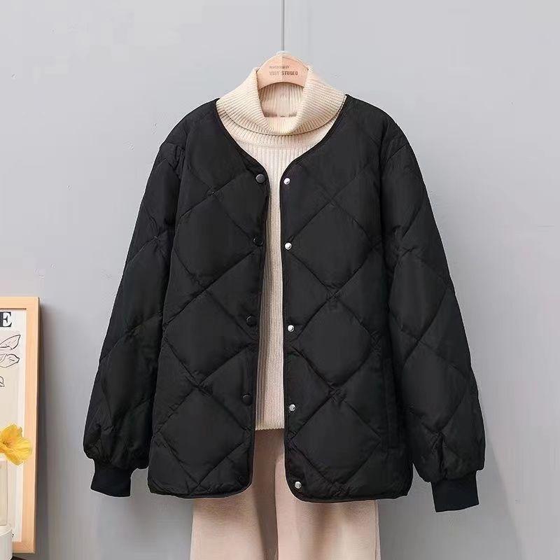 Short Diamond-Quilted Cotton Coat Women's Autumn Winter Lightweight Versatile Loose Padded Jacket