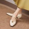 Krazing Pot Microfiber Square Toe Thick Med Heels Spring Summer Shoes Big Size 43 Metal flowers Women Shallow Pumps