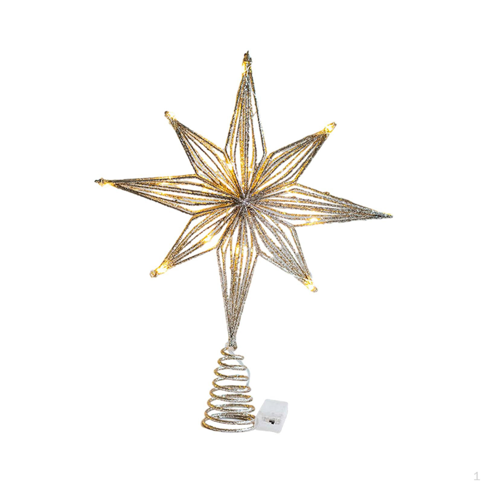 

Верхівка різдвяної ялинки, блискуча зіркова верхівка дерева з вогнями, підсвіченими залізним мистецтвом