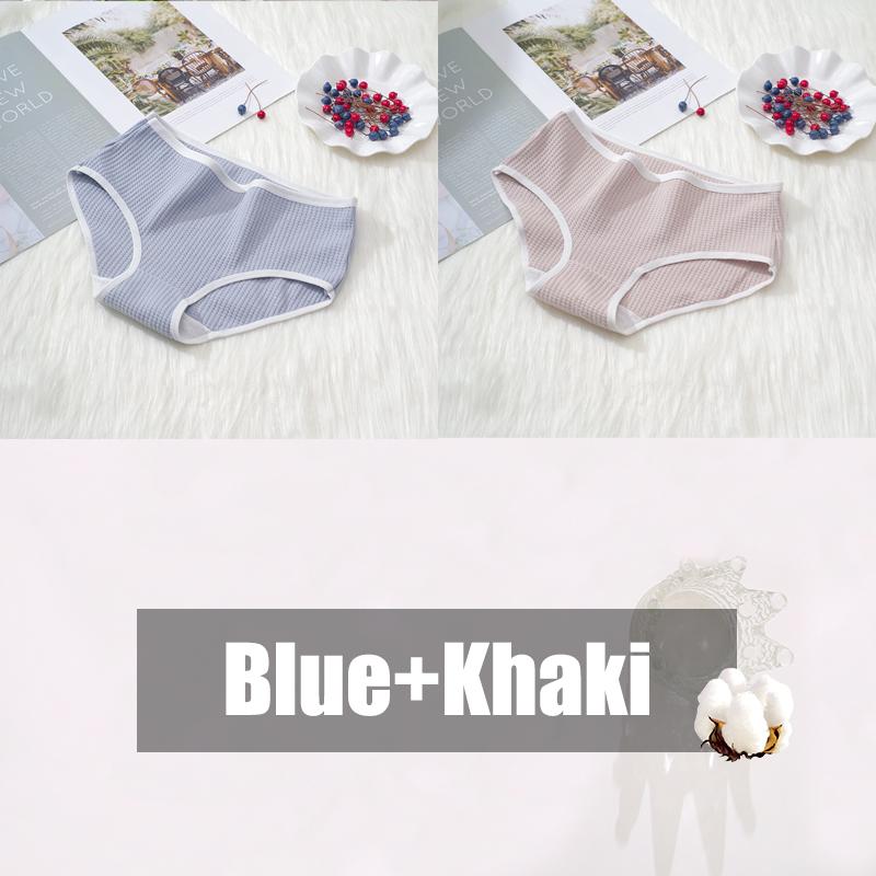 2Pcs/Set Women Cotton Waffle Grid Panties Fashion Solid Low Waist Briefs Female Korean Style Underwear Soft Breathable Lingerie